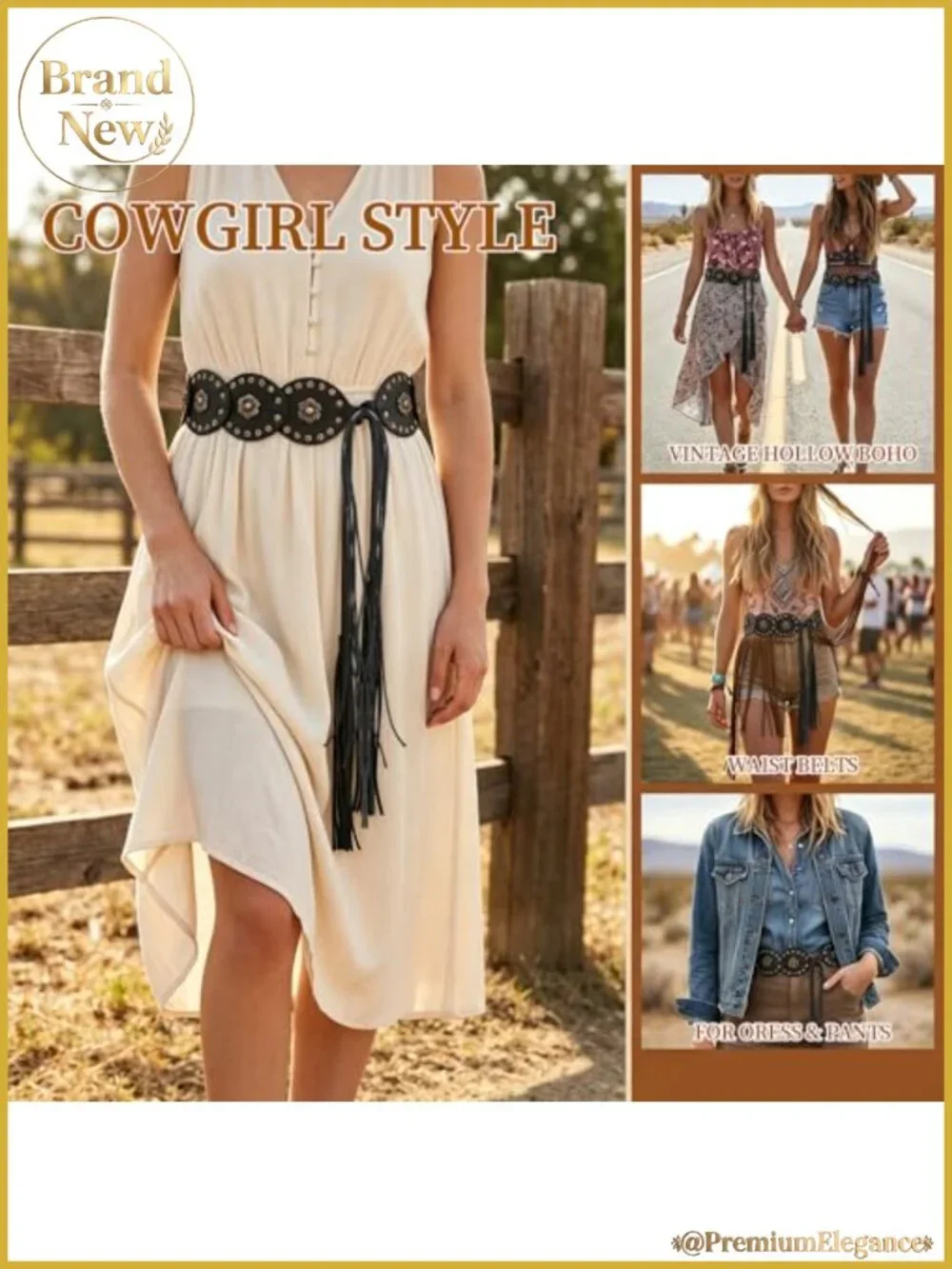 Western Concho Belt PU Leather Zinc Alloy Tassel